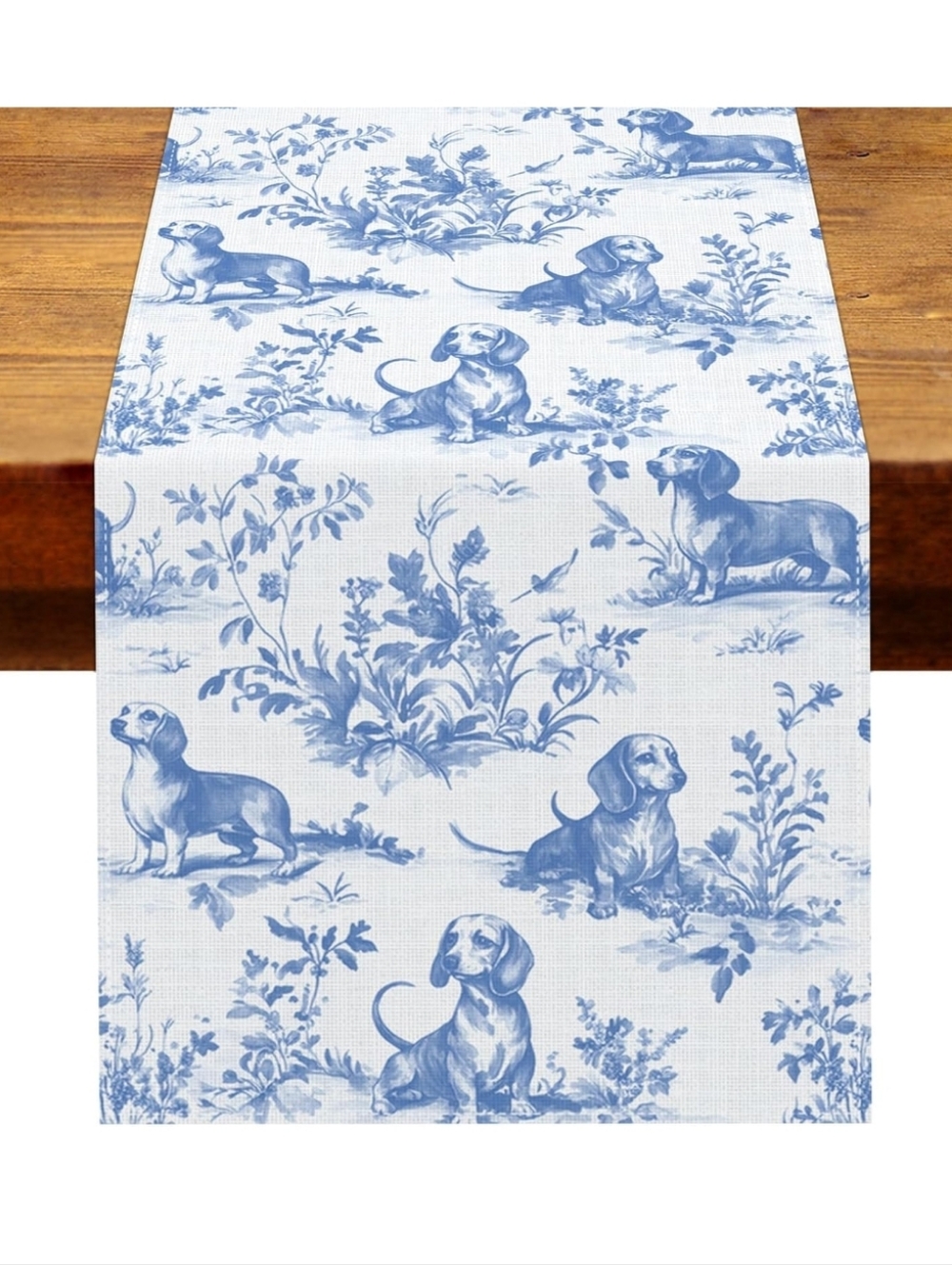 NEW! Blue Toile Dachshund Table Runner 13x72 - Picture 2 of 4